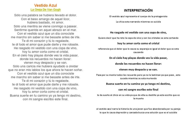 la oreja de van gogh vestido azul letras - Cómo se llama la canción Te voy a escribir la canción más bonita del mundo