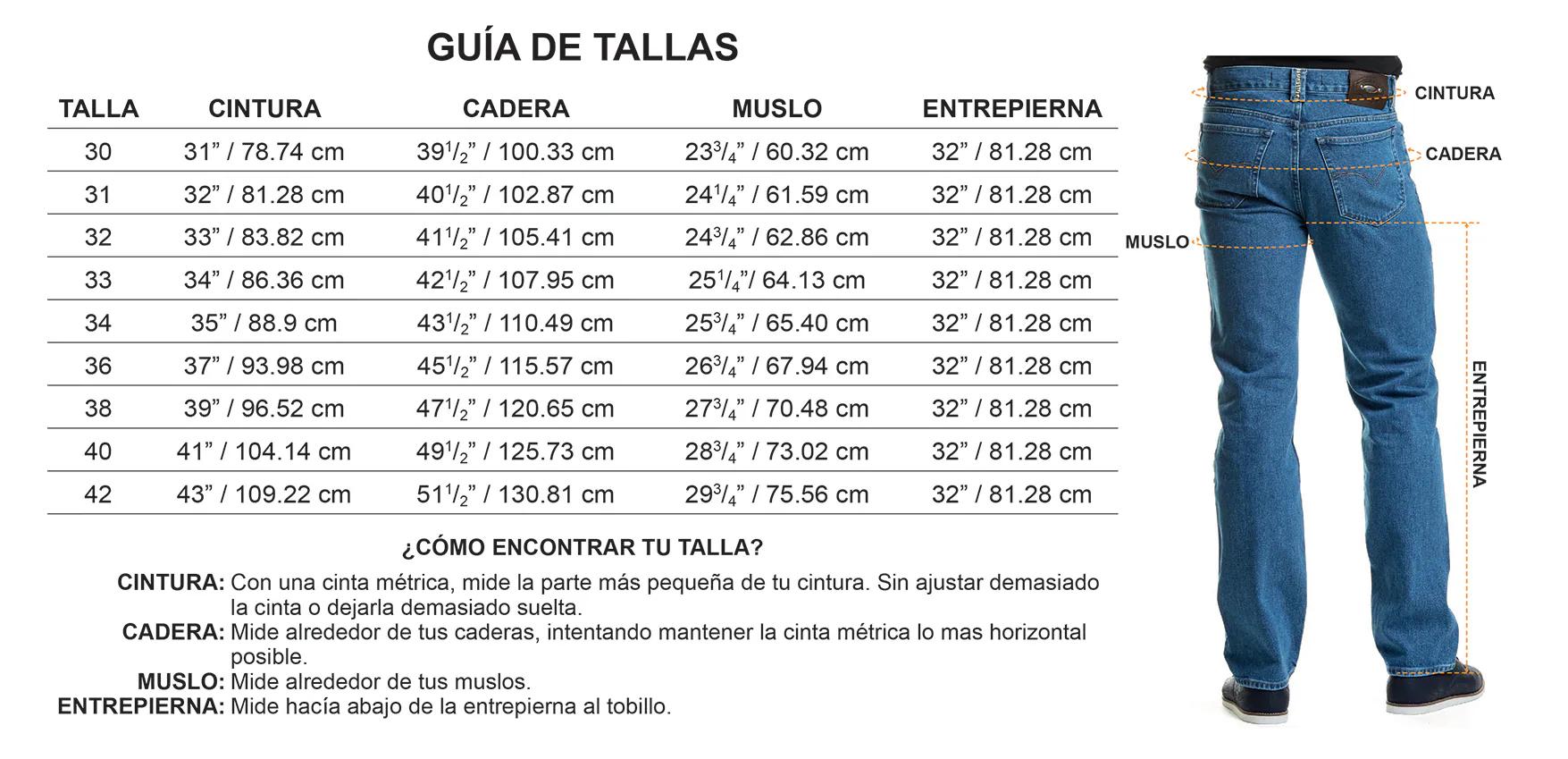 cuanto mide de cintura un pantalon talla 32 - Cuántos centímetros tiene la talla 32 de pantalón