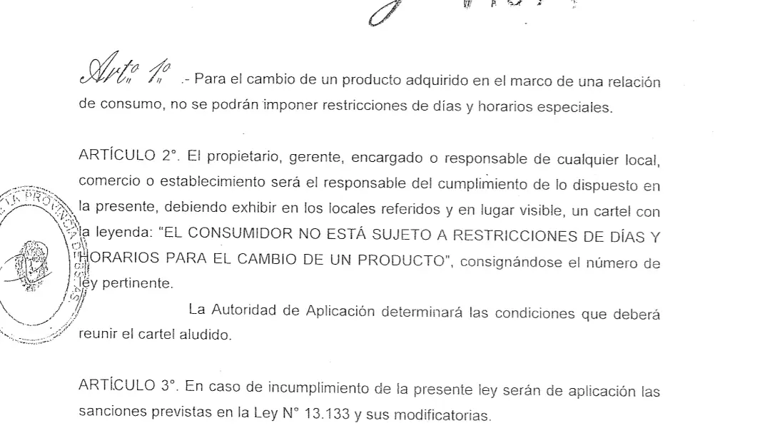 cuantas veces se puede cambiar una prenda de ropa - Qué dice la Ley 14374