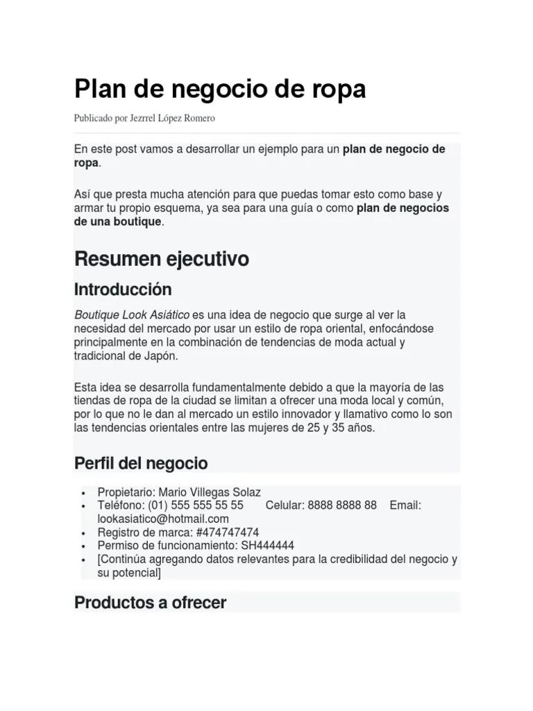 plan de negocio de ropa - Qué es un plan de negocio y ejemplo