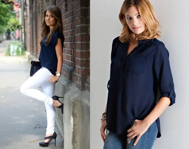 combinar blusa azul marino con falda - Qué pantalón combina con blusa azul