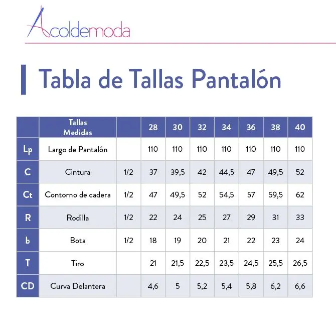 tabla de tallas pantalones - Qué talla es un pantalón L