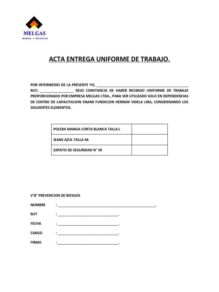 certificado de entrega de ropa de trabajo - Quién firma la entrega de EPP